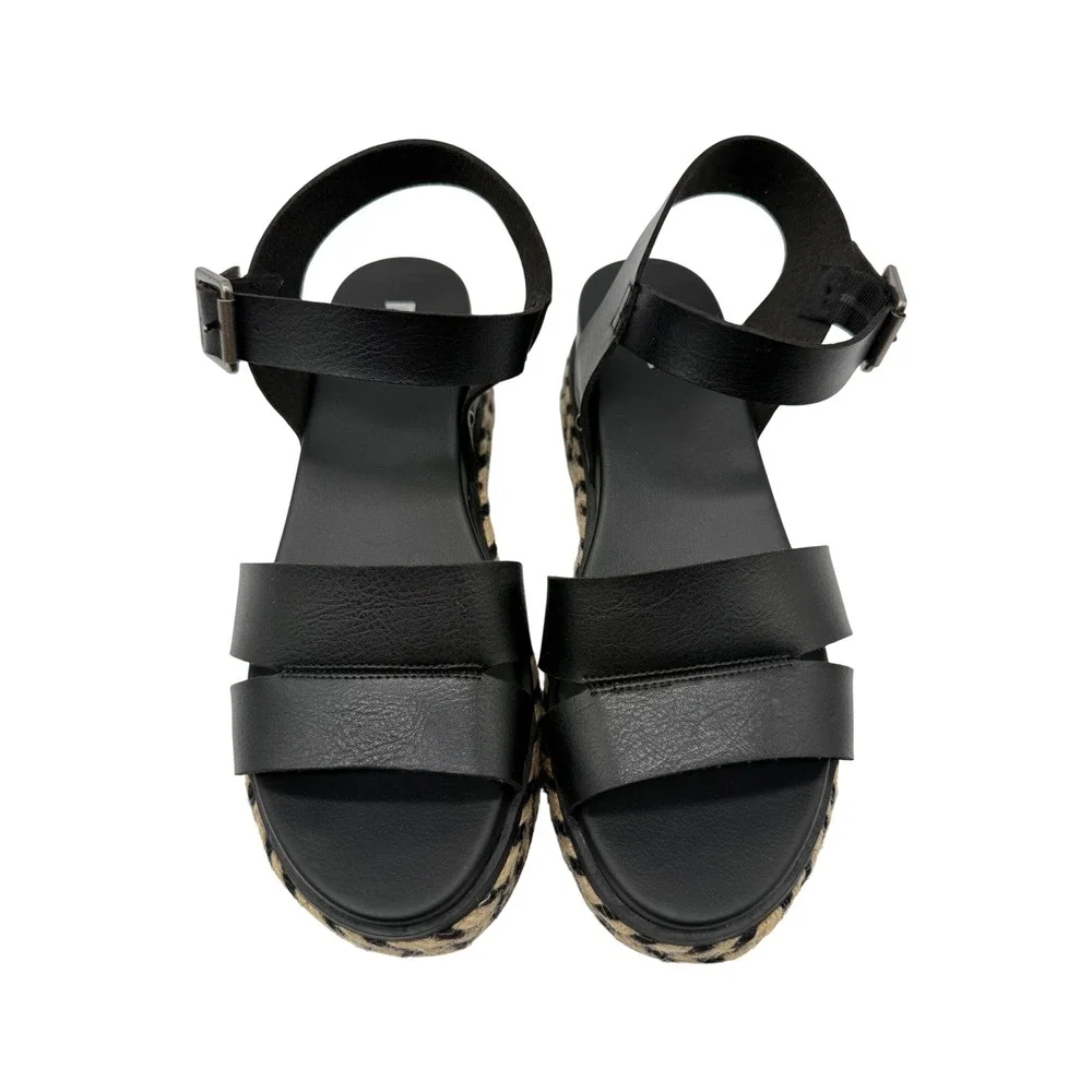 MIA Flylydia Platform Sandal Women 8 Black Excellent Espadrille Lug Sole Strappy